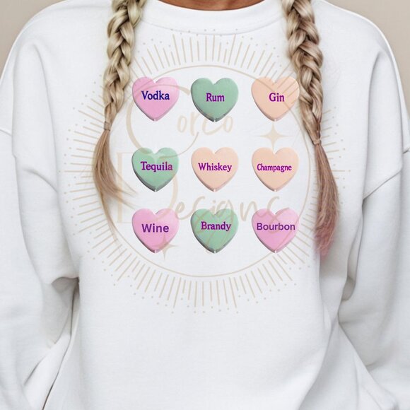 Alcohol Conversation Heart Sweatshirt Cozy Unisex Fit Sizes S-XL - Picture 1 of 1